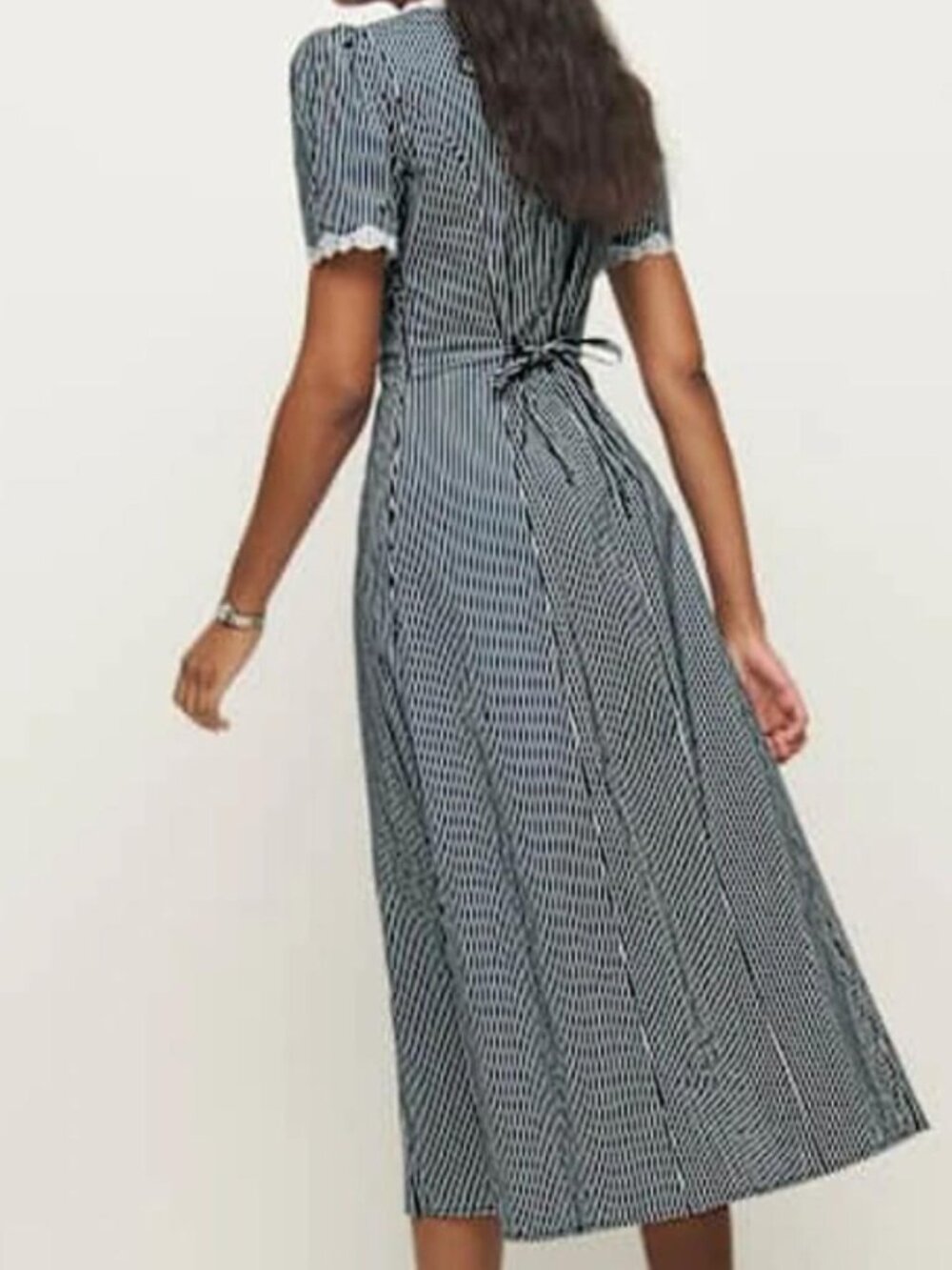 Reformation Alida Dress 10 large medium strip button maxi midi navy blue white - Picture 2 of 2